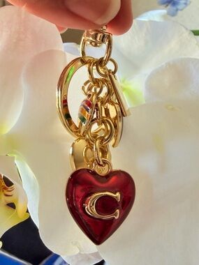 Gold Tone Keychain with Red Heart 'C' Charm